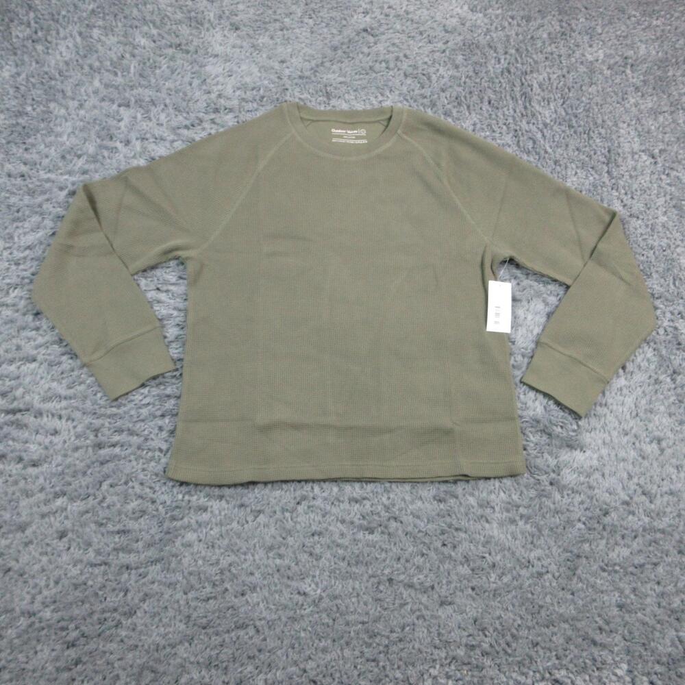 Outdoor Voices Pullover Womens L Green Waffle Longsleeve Crew Relaxed NWT